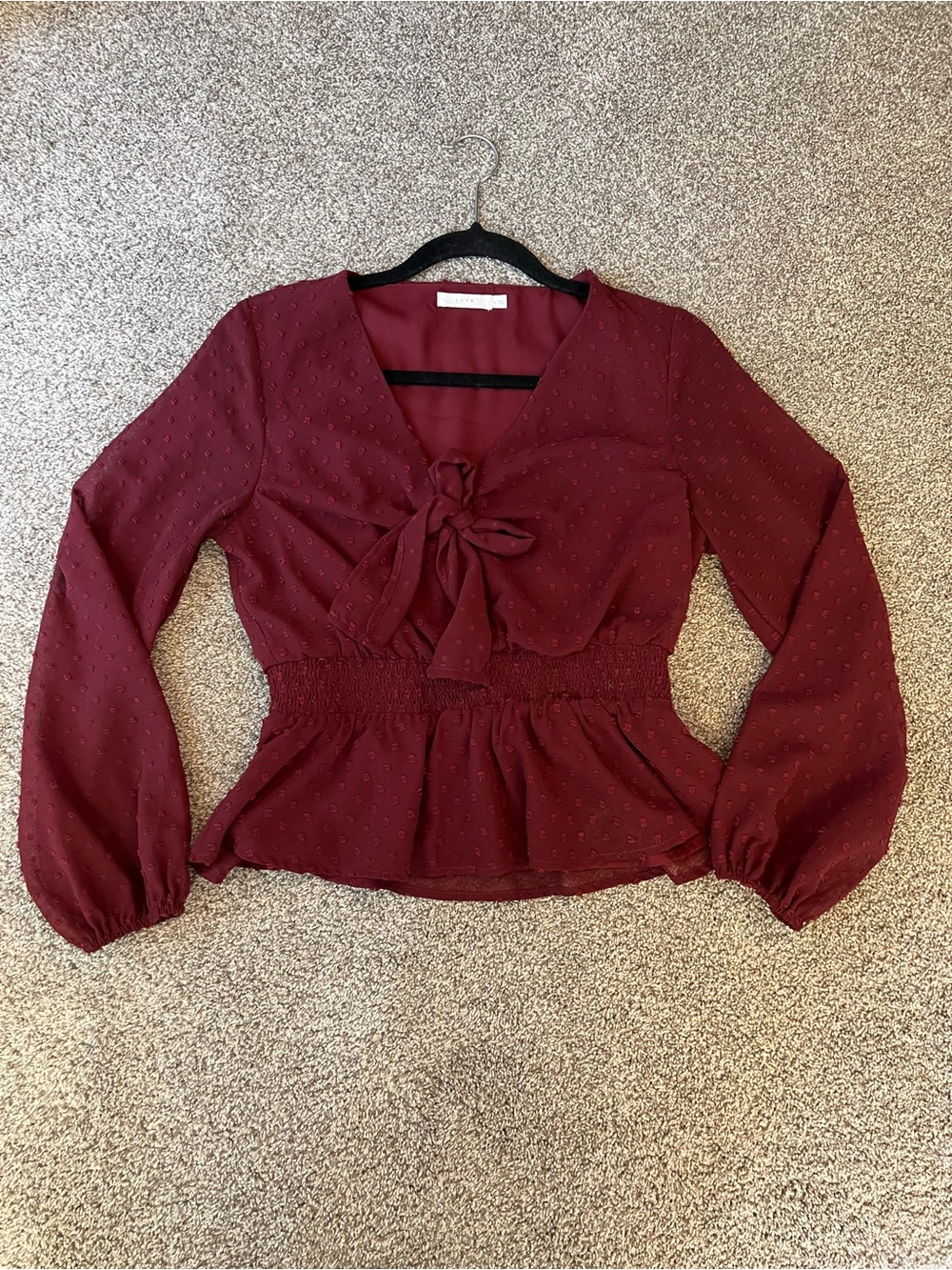 Lush Burgundy Tie-Front Peplum Blouse